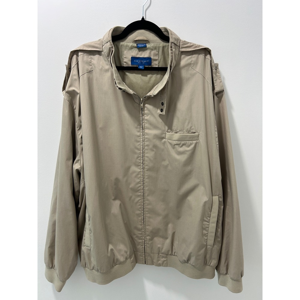 Towncraft Mens‎ Harrington Jacket Tan Khaki Full Zip Epaulets 3XLT Big and Tall